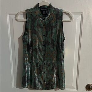 NWT Etcetera Metallic Floral Sleeveless Blouse
